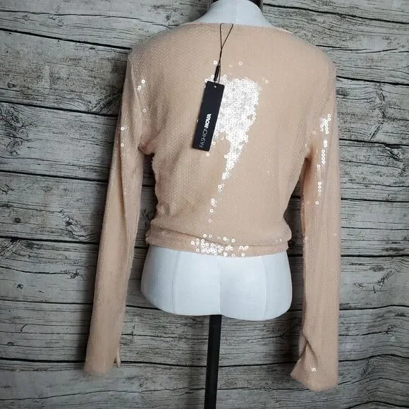 Fashion Nova Champagne Tonight's Vibe Sequin  Top Size 1X NWT - Picture 4 of 9
